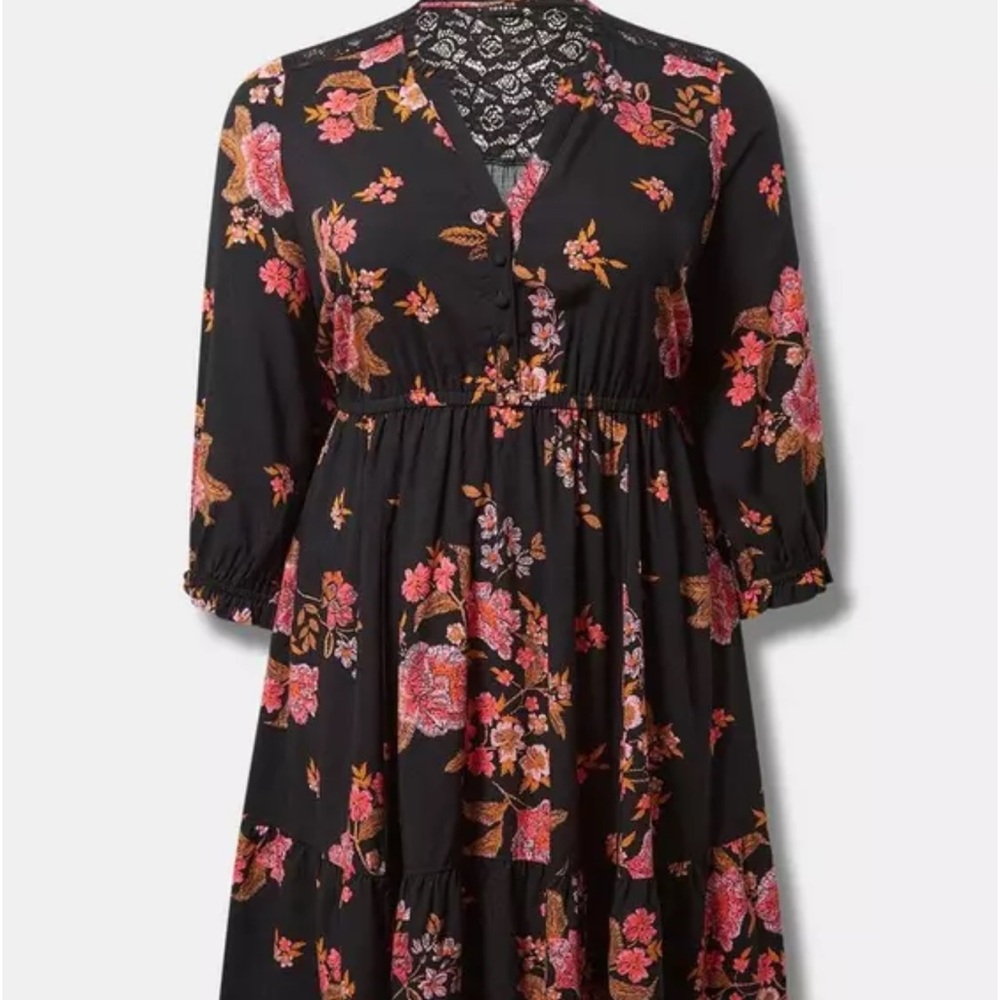 Torrid Mini Challis Ruffle Neck 3/4 Sleeve Shirt Dress size 4